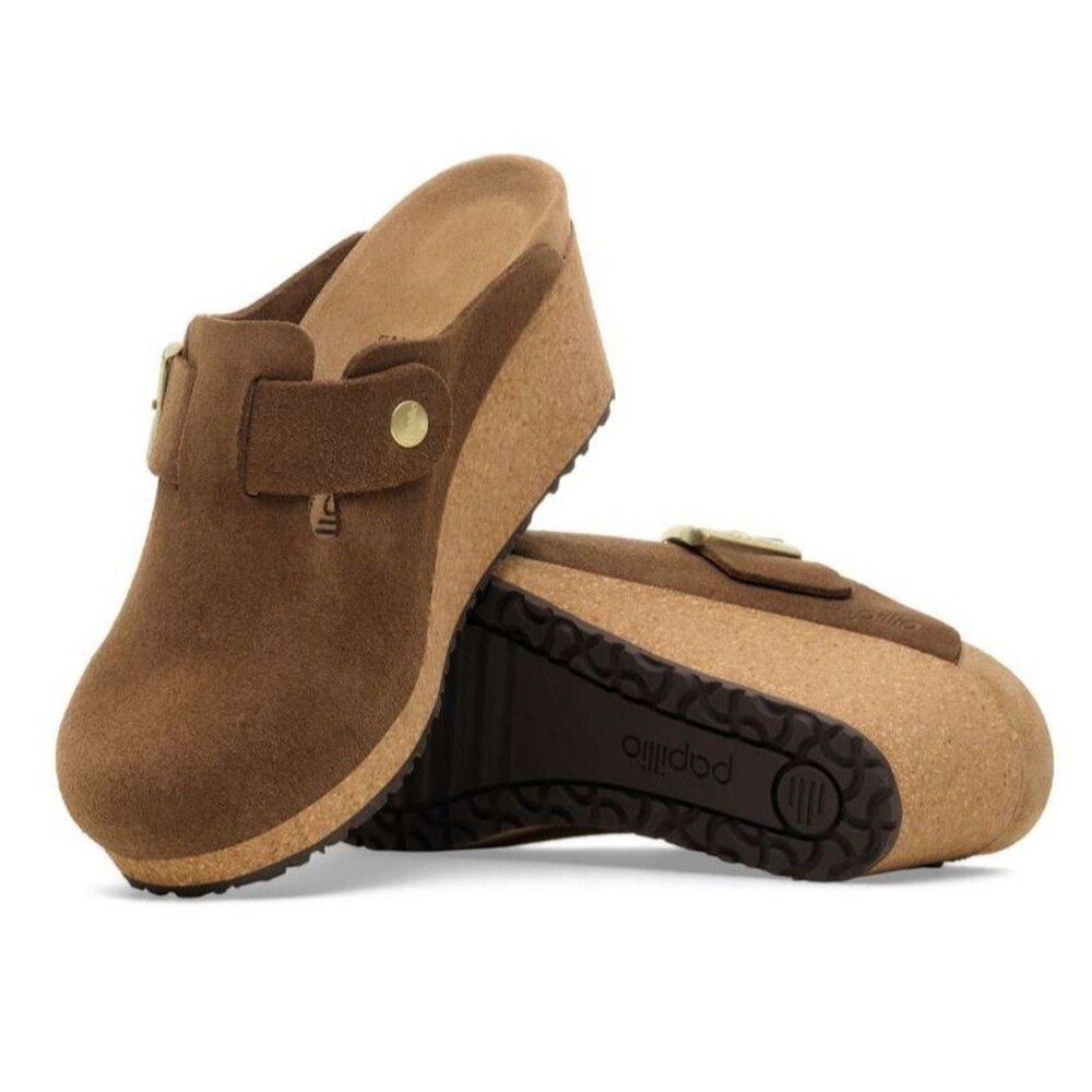 Birkenstock Papillio Fanny Wedge Clog Chocolate Brown Suede Sandal Shoe 40/9